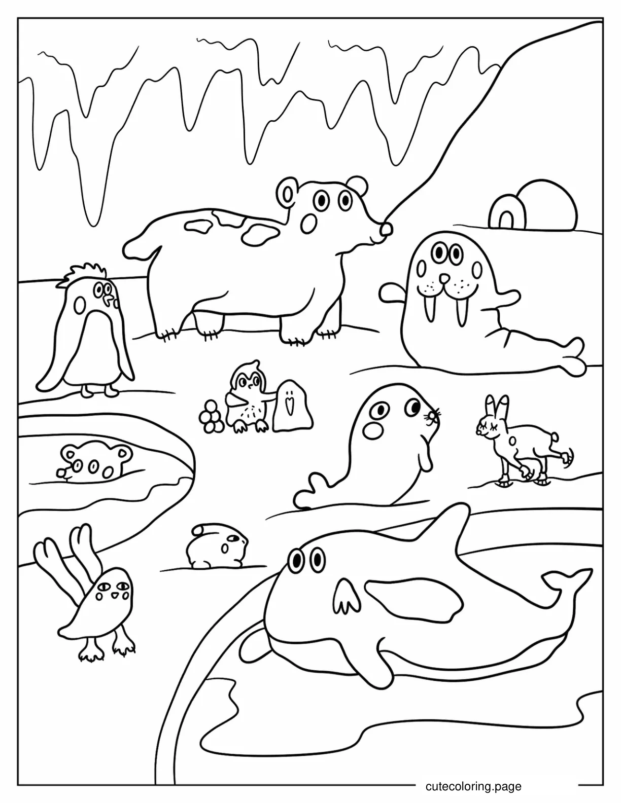 Kawaii North Pole Animals Coloring Page For Kids coloring page