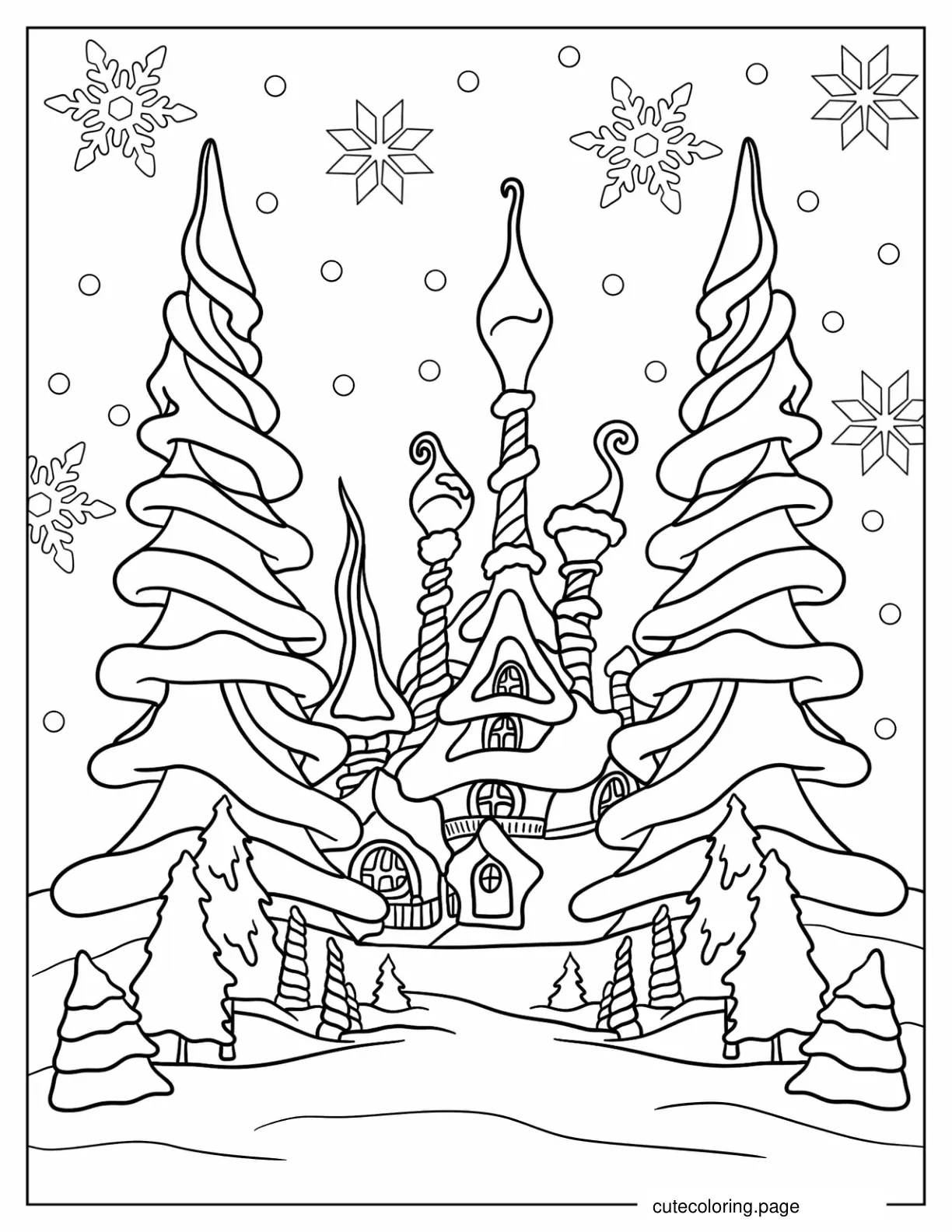 Magical Christmas Palace In The North Pole Coloring Page For Kids coloring page