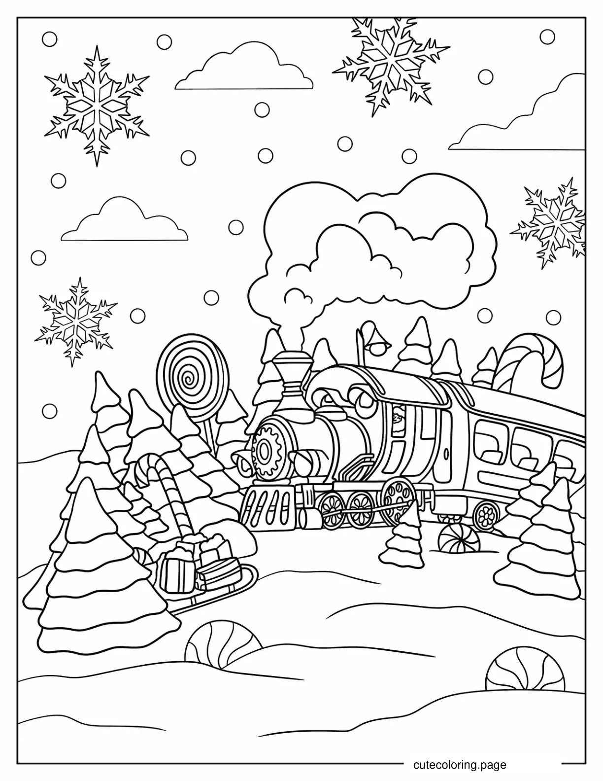 North Pole Express Train Going Through Candyland Coloring Page coloring page