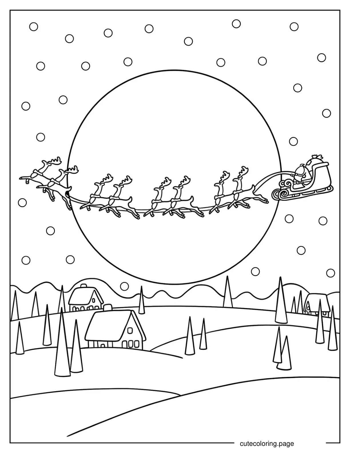 Santa Flying On A Sleigh Over The North Pole Coloring Page For Kids coloring page