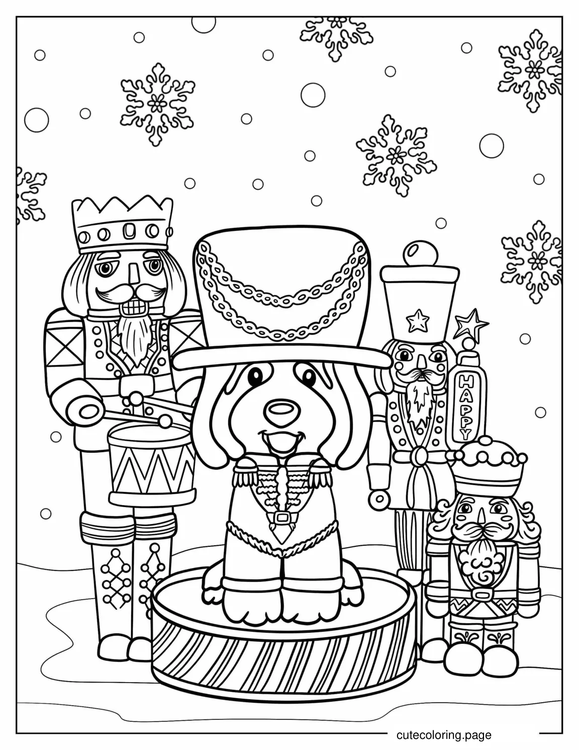 Christmas Themed Nutcrackers With Cute Dog coloring page