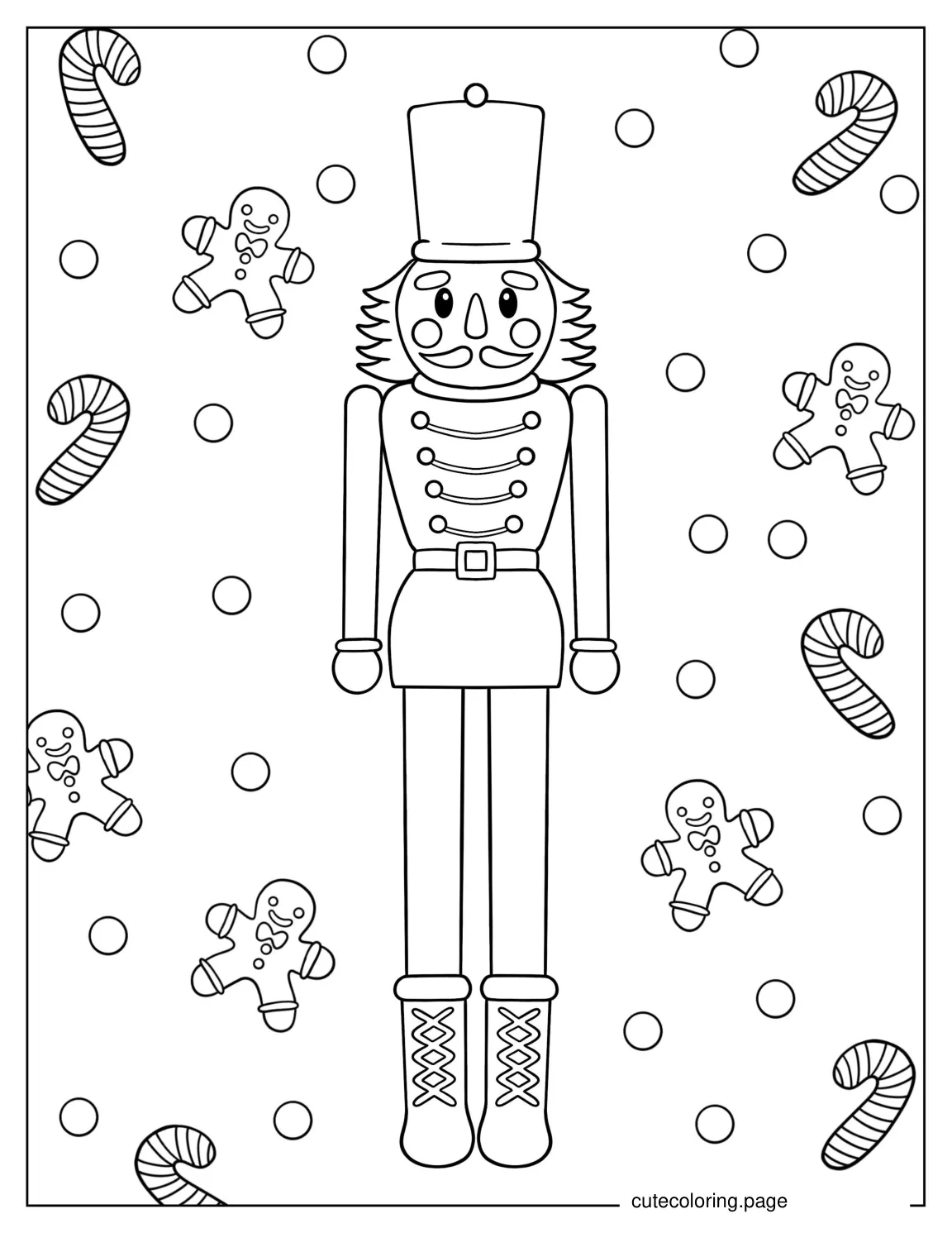 Easy Nutcracker With Gingerbread Men And Candy Canes coloring page