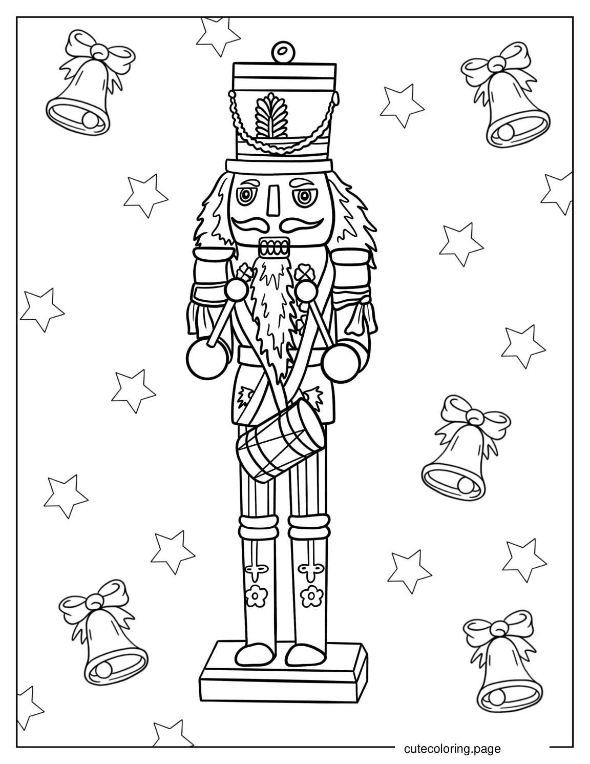 Nutcracker Beating Drum With Christmas Bells To Color coloring page