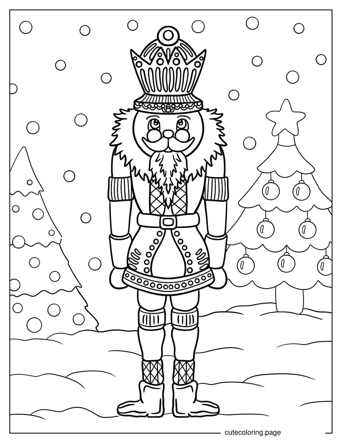 Nutcracker In The Snow With Christmas Trees To Color coloring page