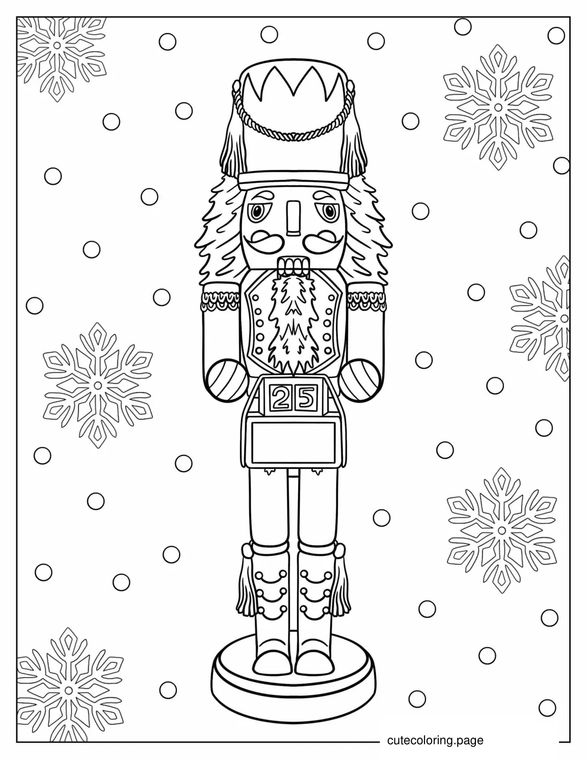 Nutcracker Toy Solider And Snowflakes To Color coloring page