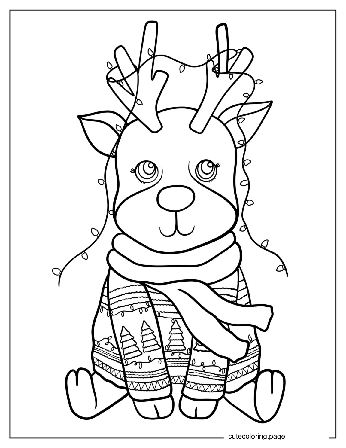 Baby Reindeer Wearing a Christmas Sweater To Color coloring page