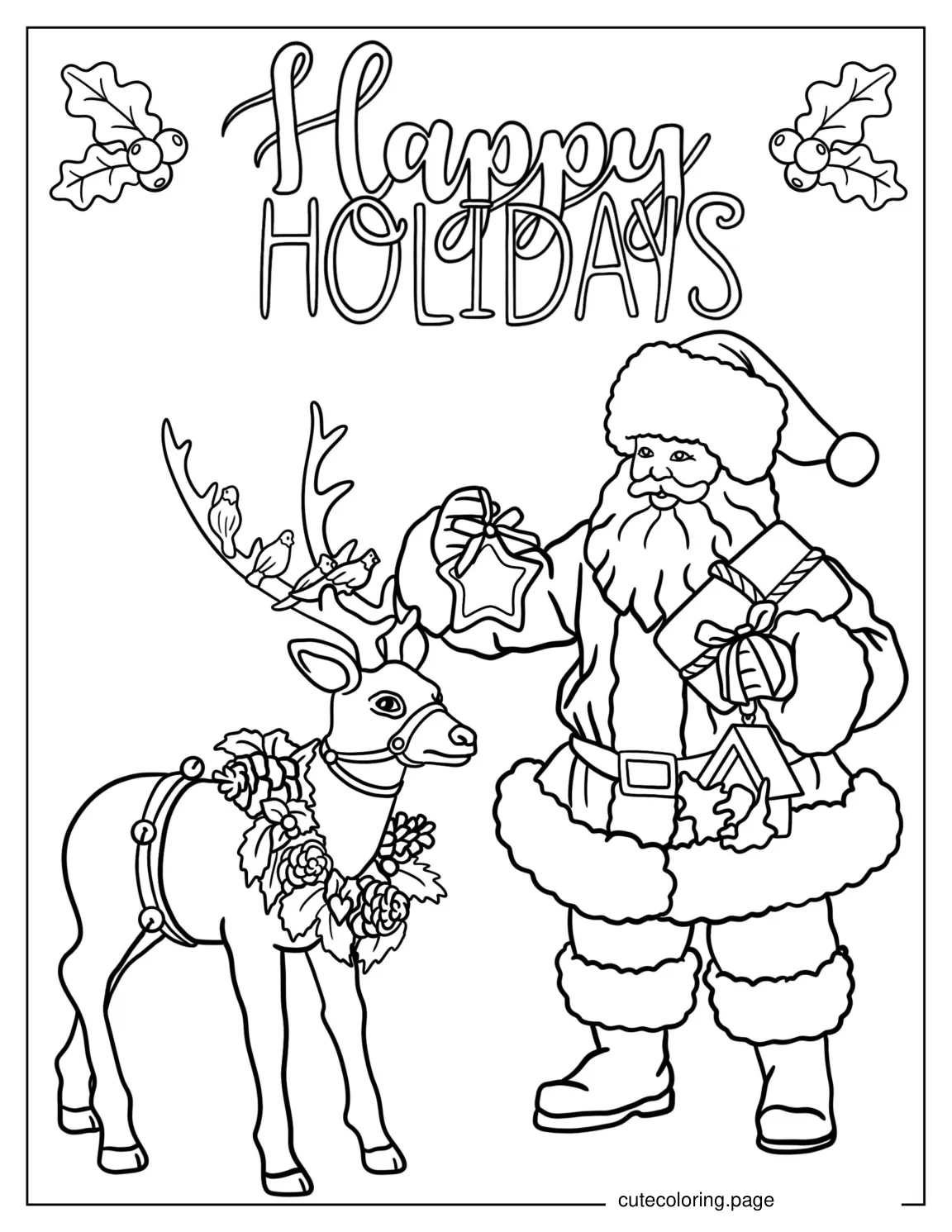 Cheeky Santa Decorating Cupids Antlers coloring page