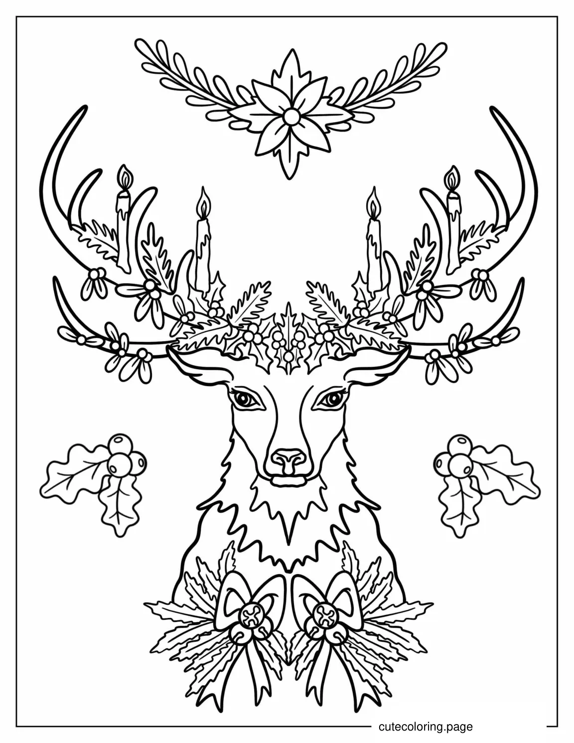 Christmas Themed Reindeer To Color For Adults coloring page