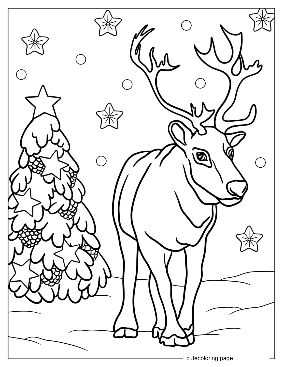 Coloring Page Of a Large Male Reindeer During Winter coloring page