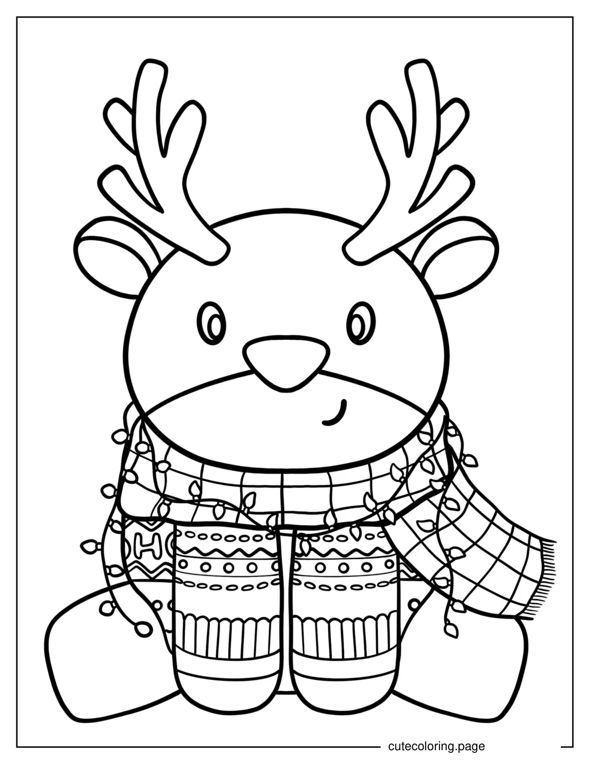 Coloring Page Of a Reindeer Wearing a Christmas Sweater coloring page