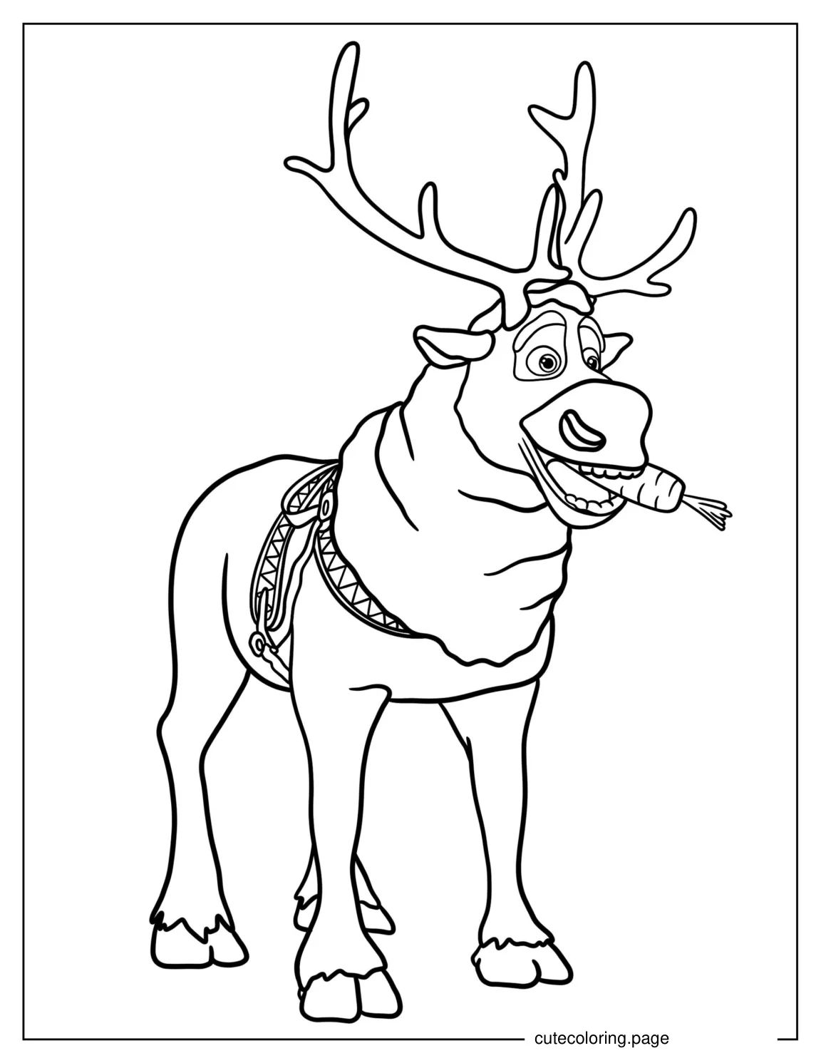 Coloring Picture Of Sven The Reindeer Eating a Carrot coloring page