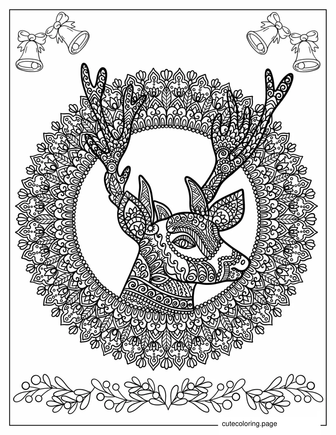 Detailed Reindeer Manadala Coloring Sheet coloring page