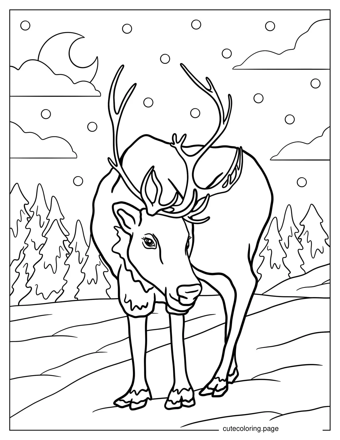 Detailed Reindeer Walking In The Wild To Color coloring page