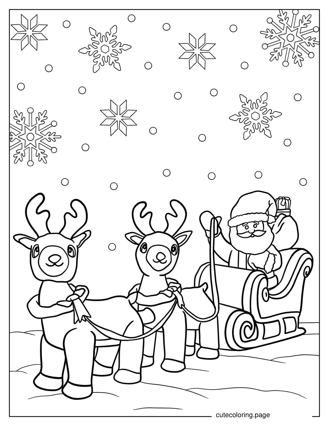 Easy Outline Of Santa With Dasher And Comet  coloring page