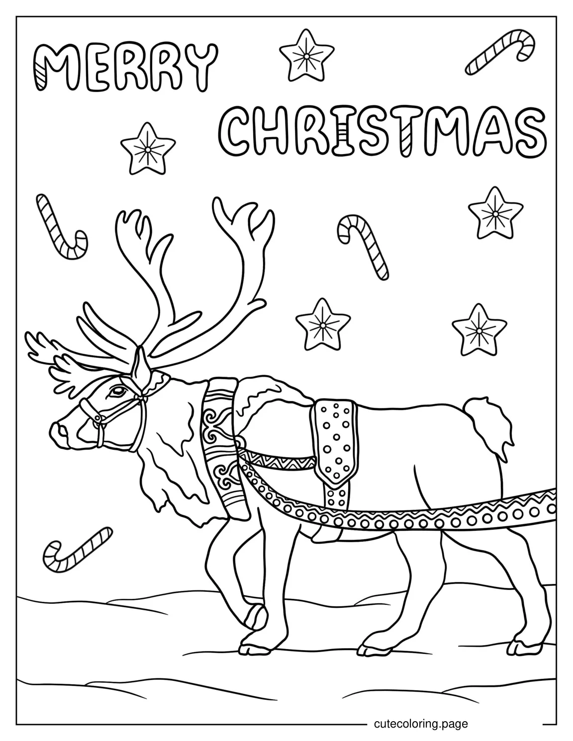 Large Adult Reindeer With Christmas Decorations coloring page