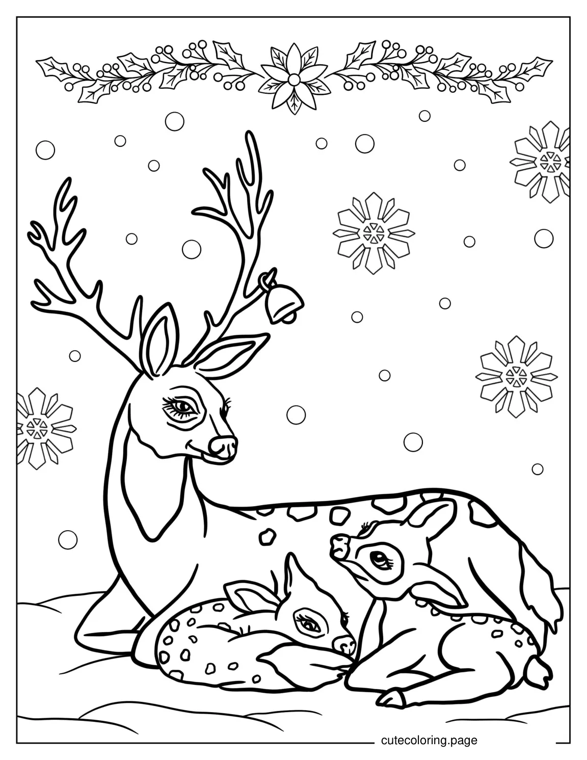 Mom Reindeer With Two Babies To Color coloring page