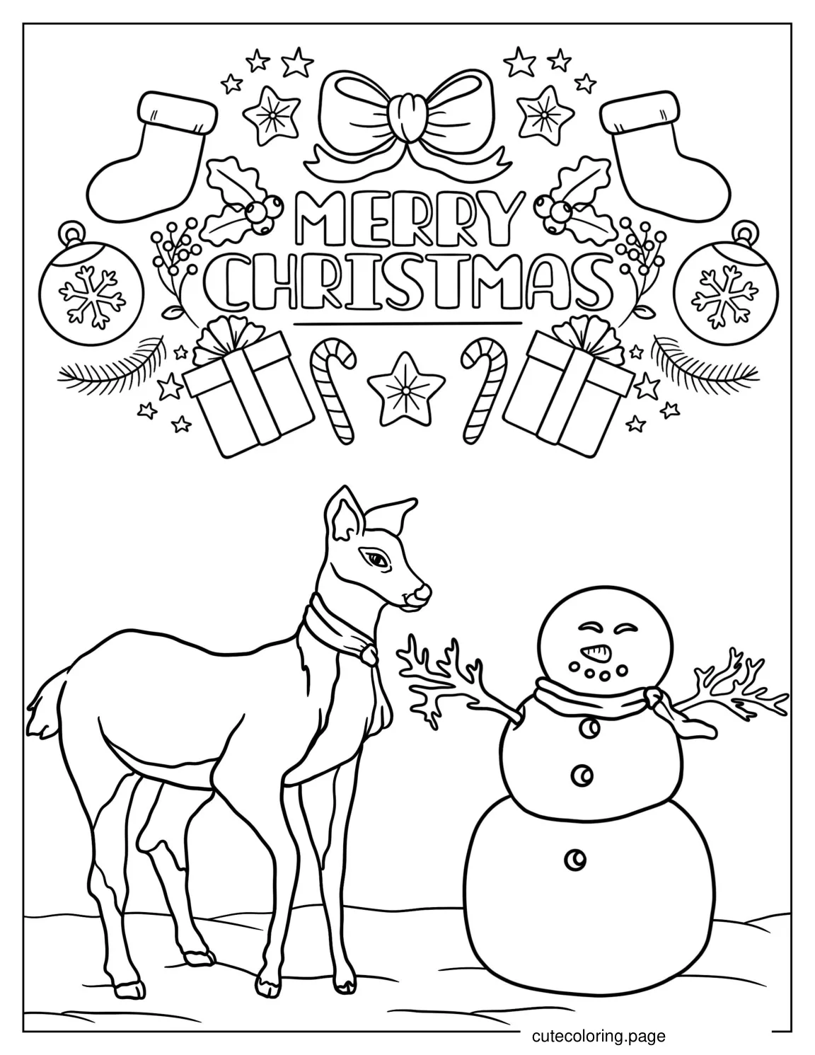 Reindeer And Snowman To Color coloring page