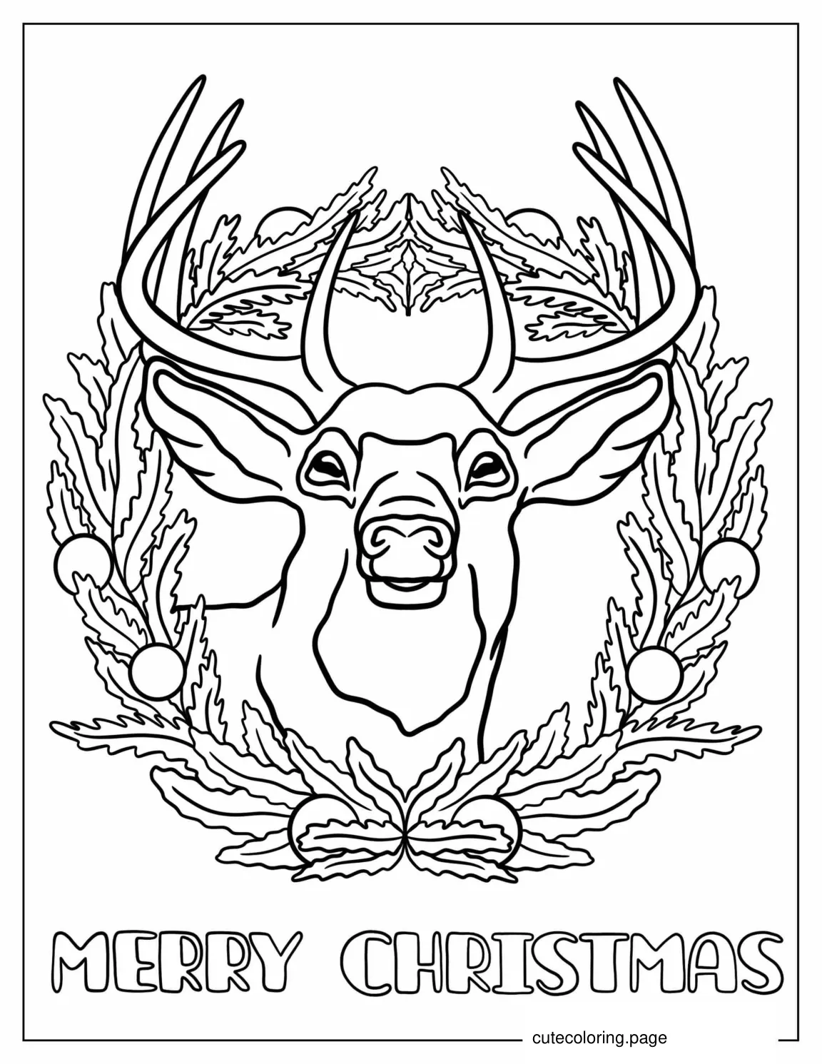 Reindeer In Christmas Wreath To Color coloring page