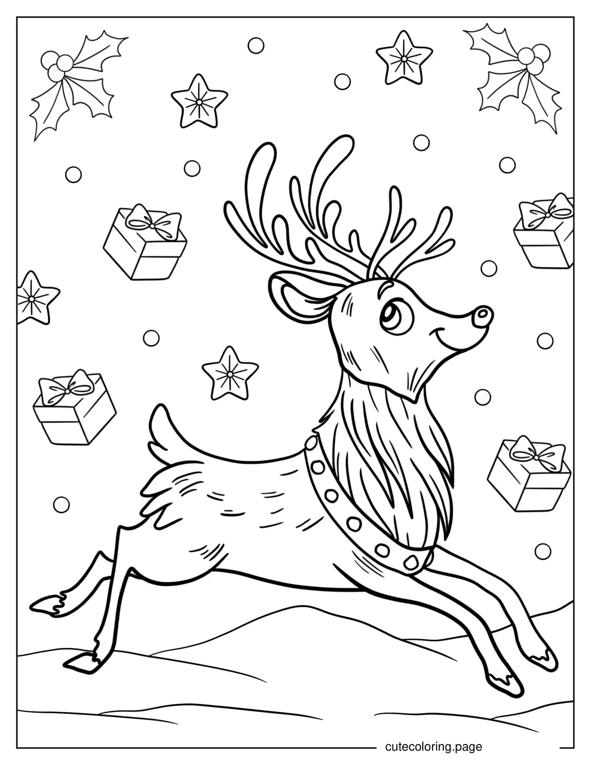 Reindeer Leaping Through The Snow To Color coloring page