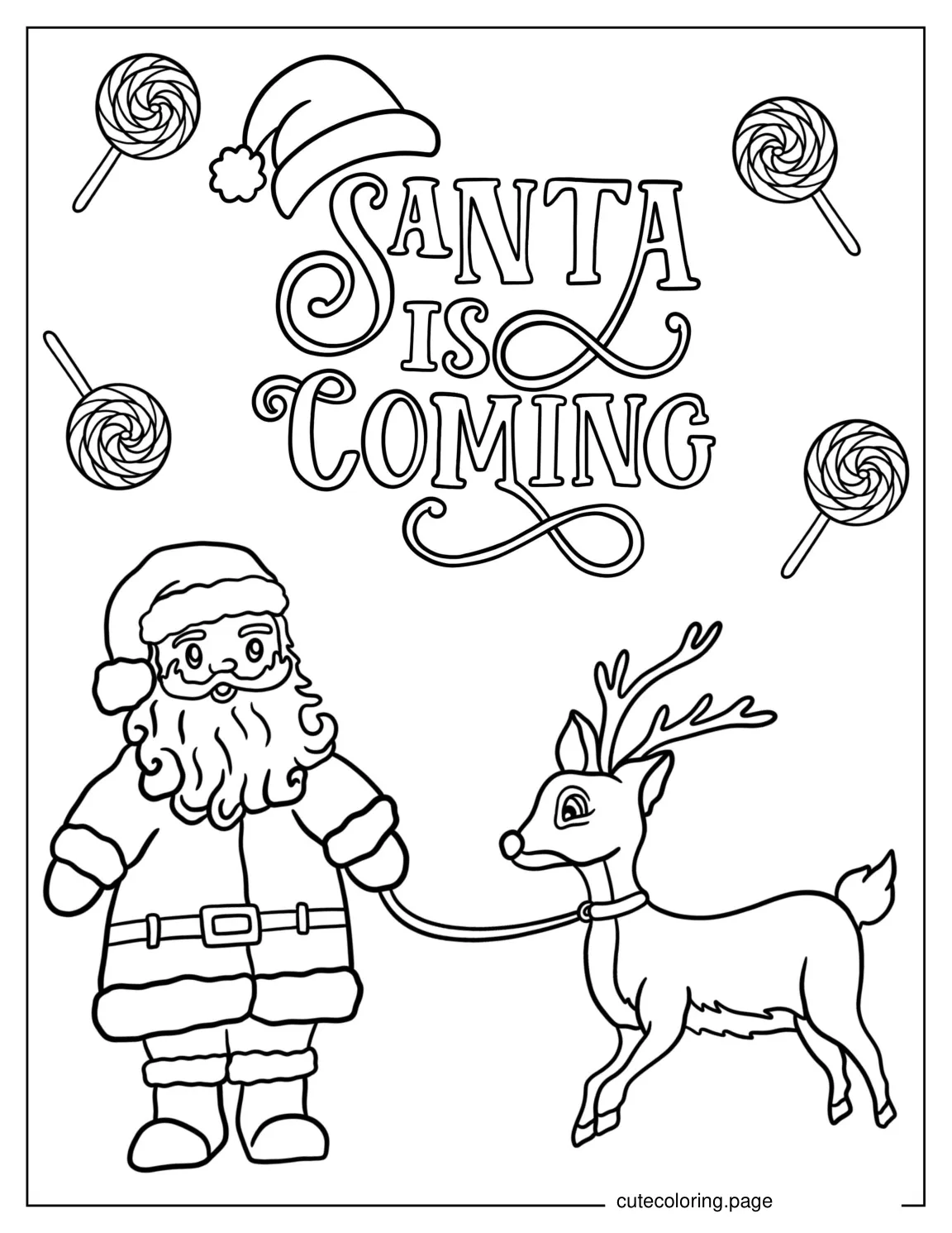 Santa And Rudolph The Reindeer To Color coloring page