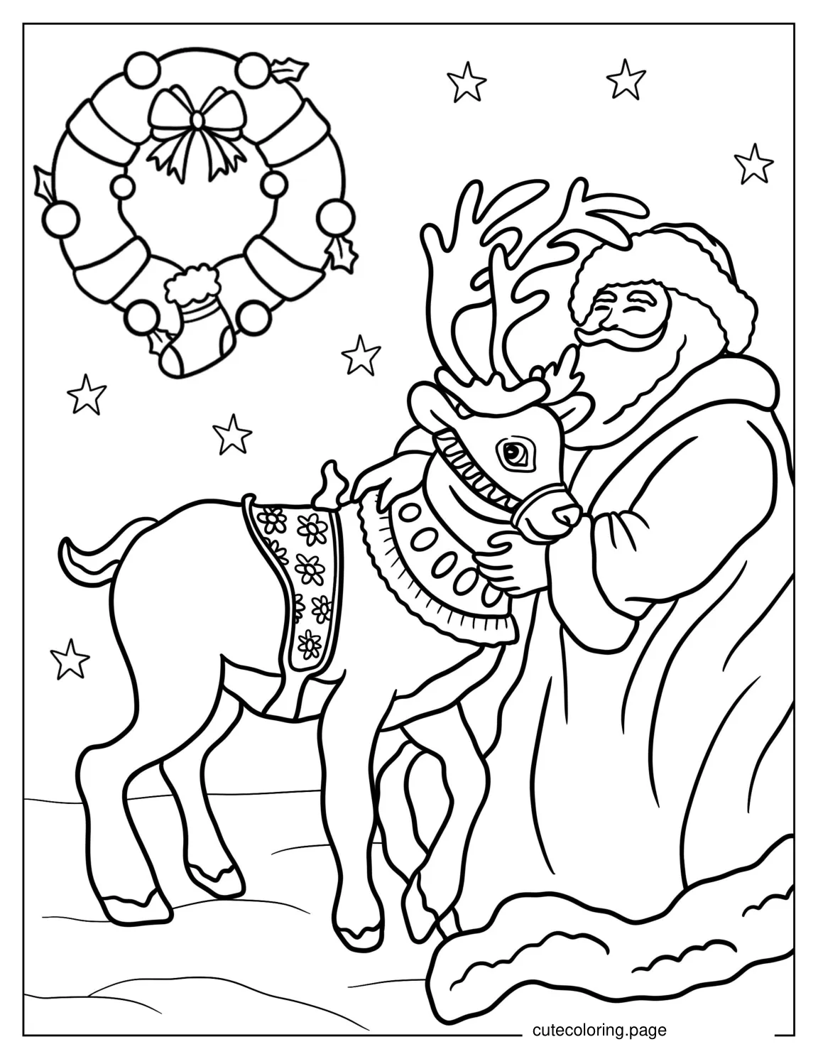 Santa Comforting Dancer The Reindeer coloring page