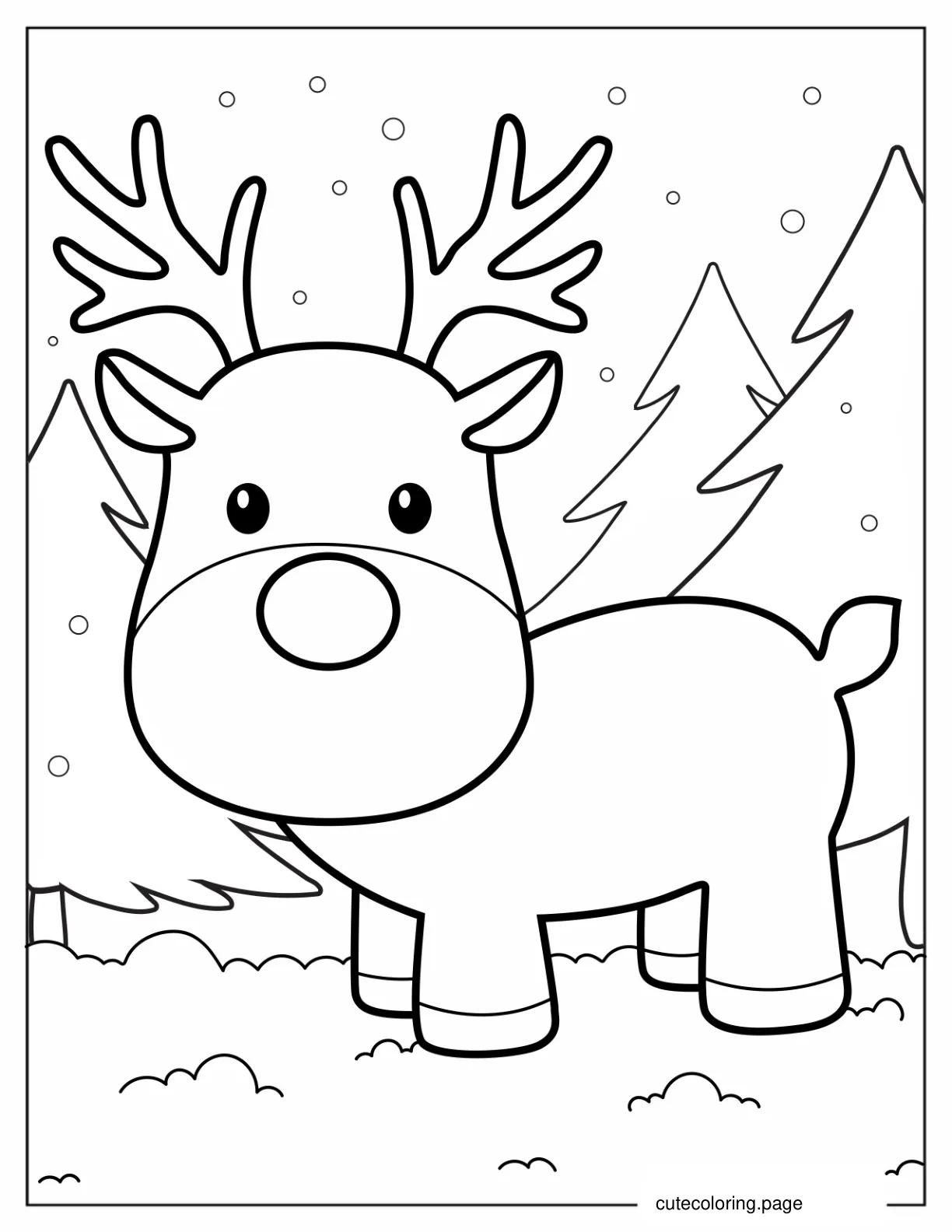 Coloring Page Of Rudolph In a Forrest coloring page