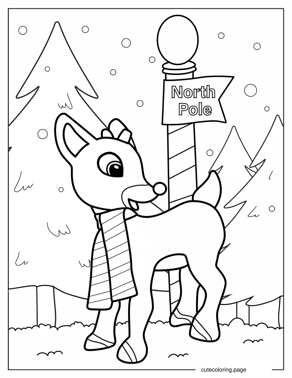 Coloring Sheet Of Rudolph At The North Pole coloring page