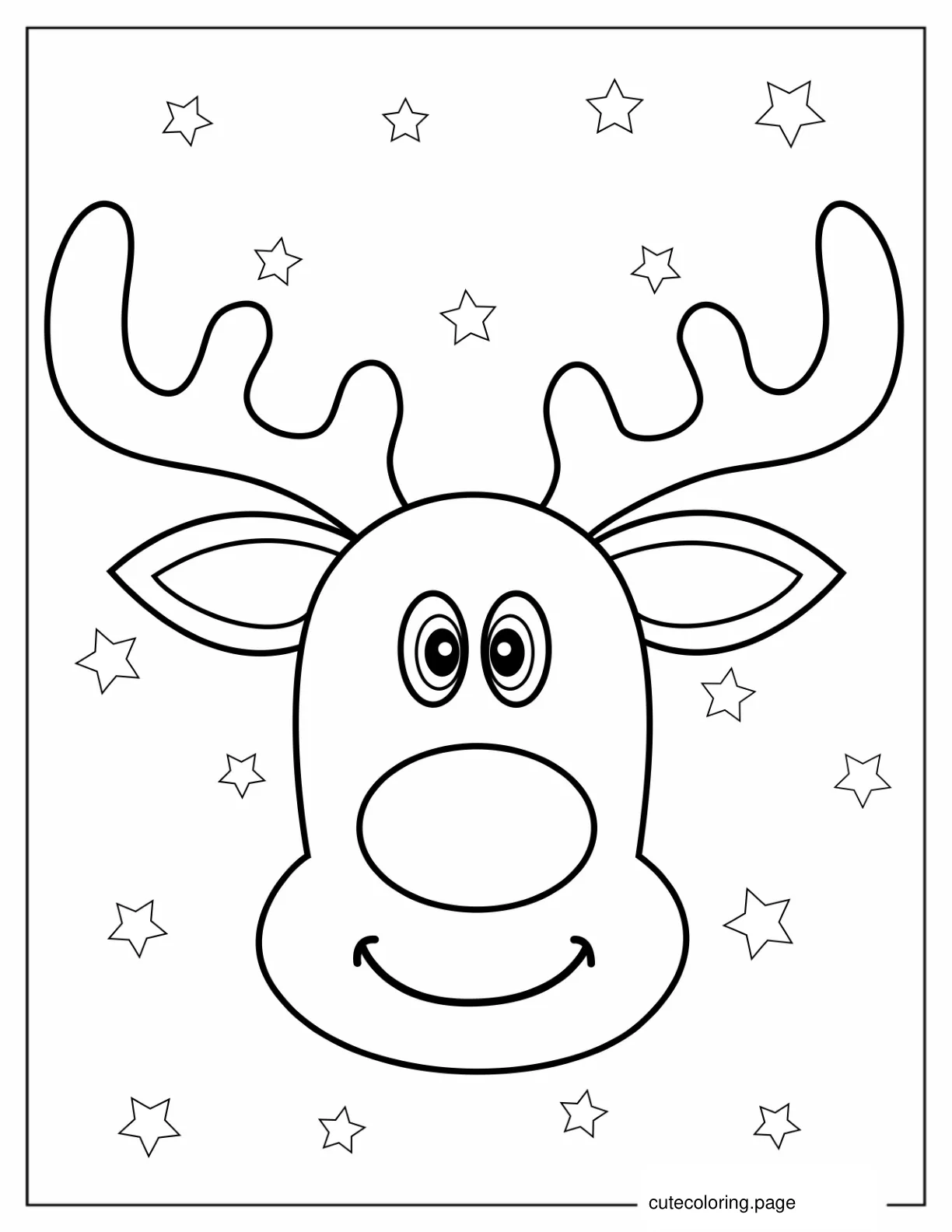 Cute Cartoon Rudolph With Big Antlers To Color coloring page