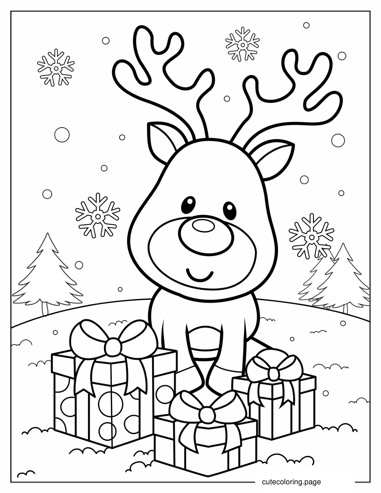 Cute Rudolph With Presents During Christmas coloring page