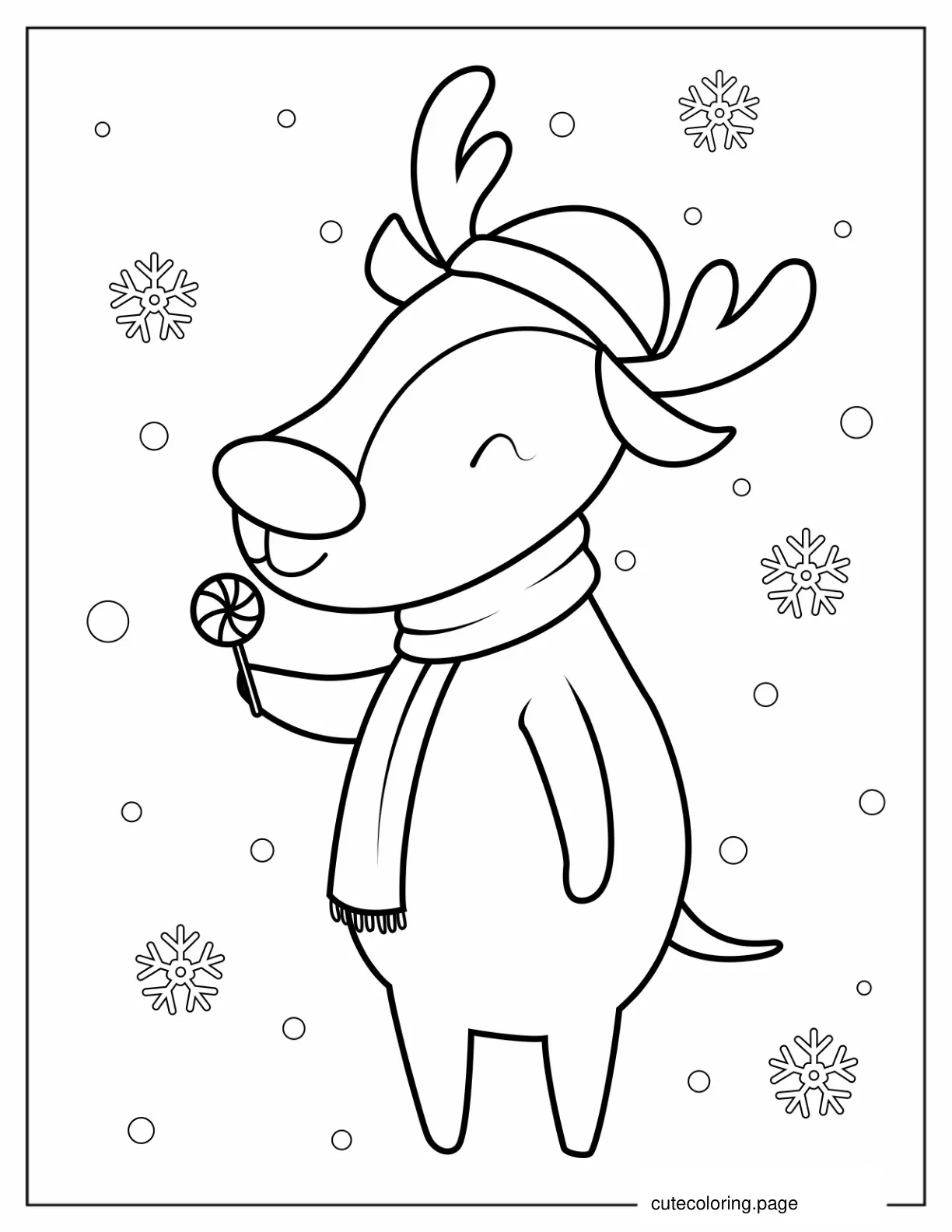 Kawaii Themed Rudolph Having a Lollipop coloring page