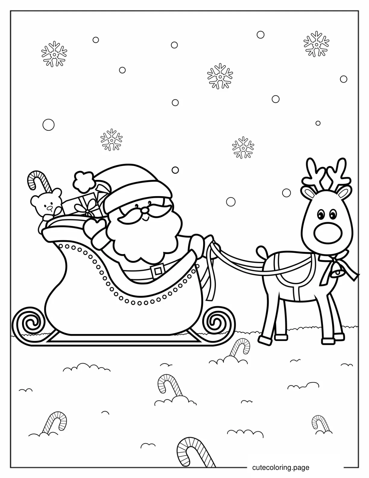 Rudolph Leading Santa With His Red Nose To Color coloring page