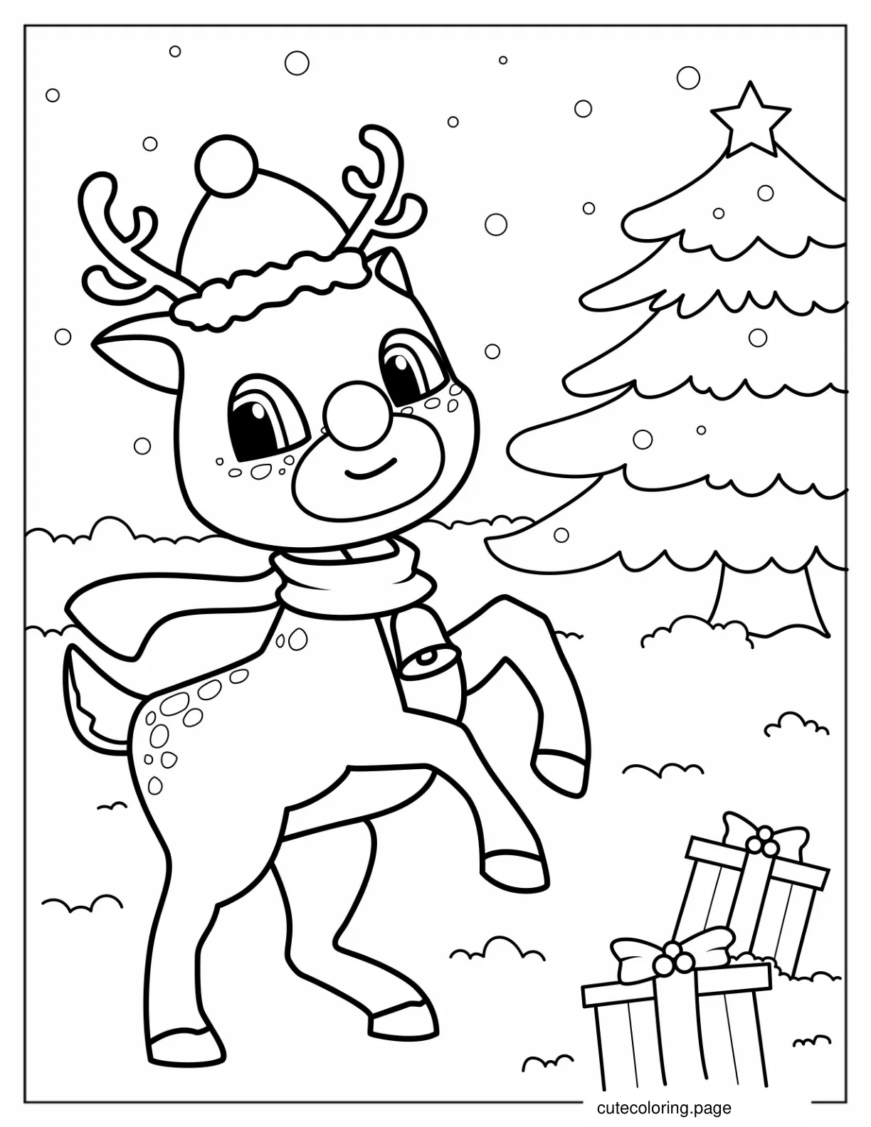 Rudolph The Red Nosed Reindeer Playing In Snow coloring page