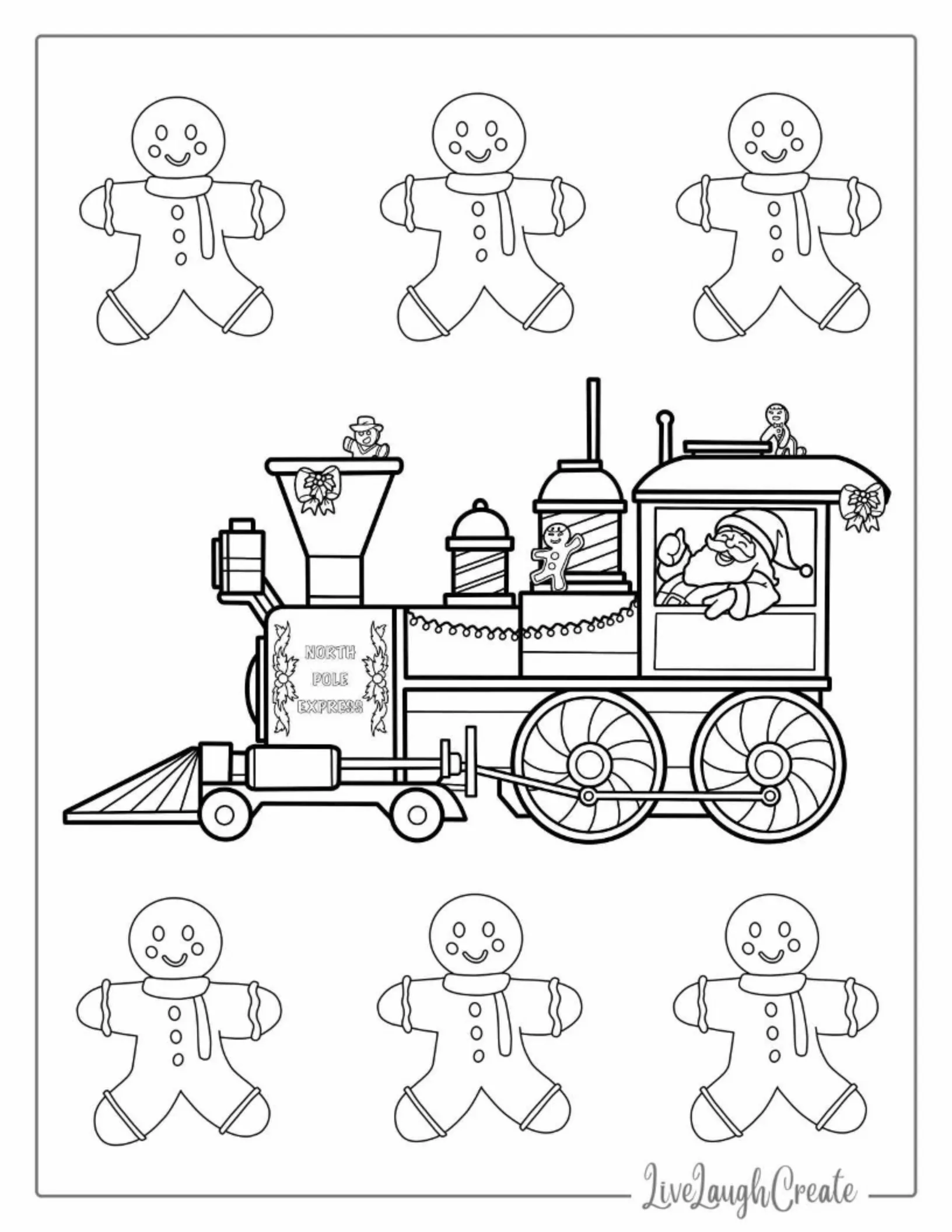 Coloring Page Of a Christmas Train With Santa 1 coloring page