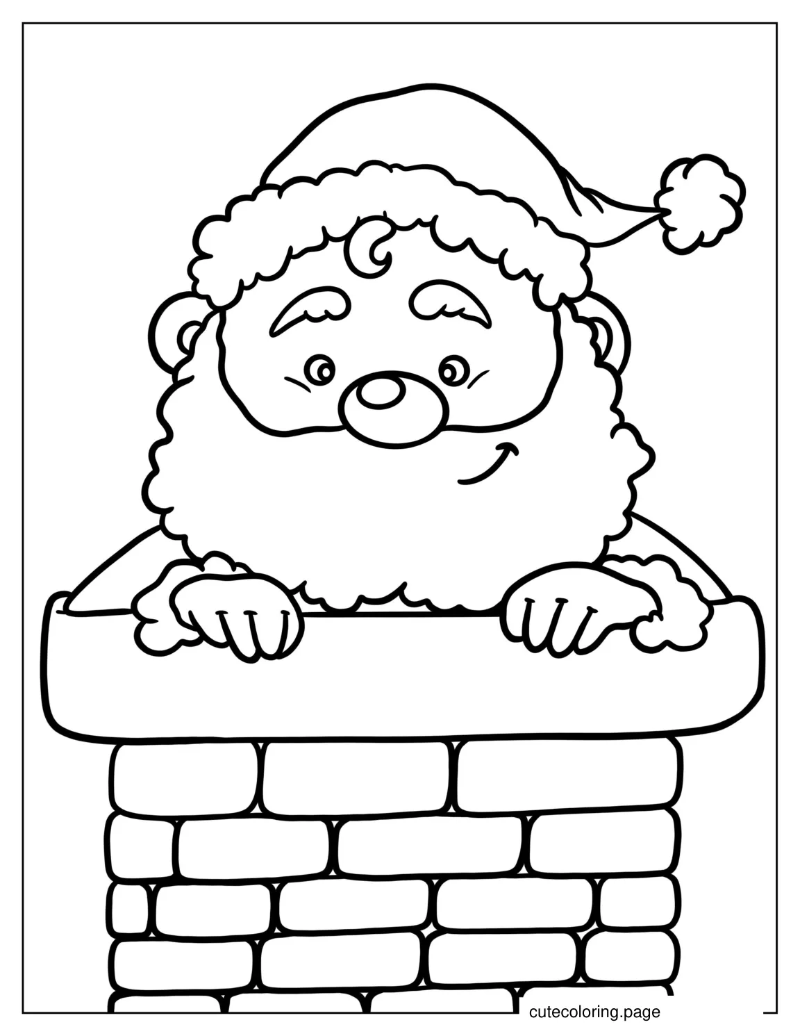 Coloring Page Of a Cute Santa Going Down a Chimney coloring page