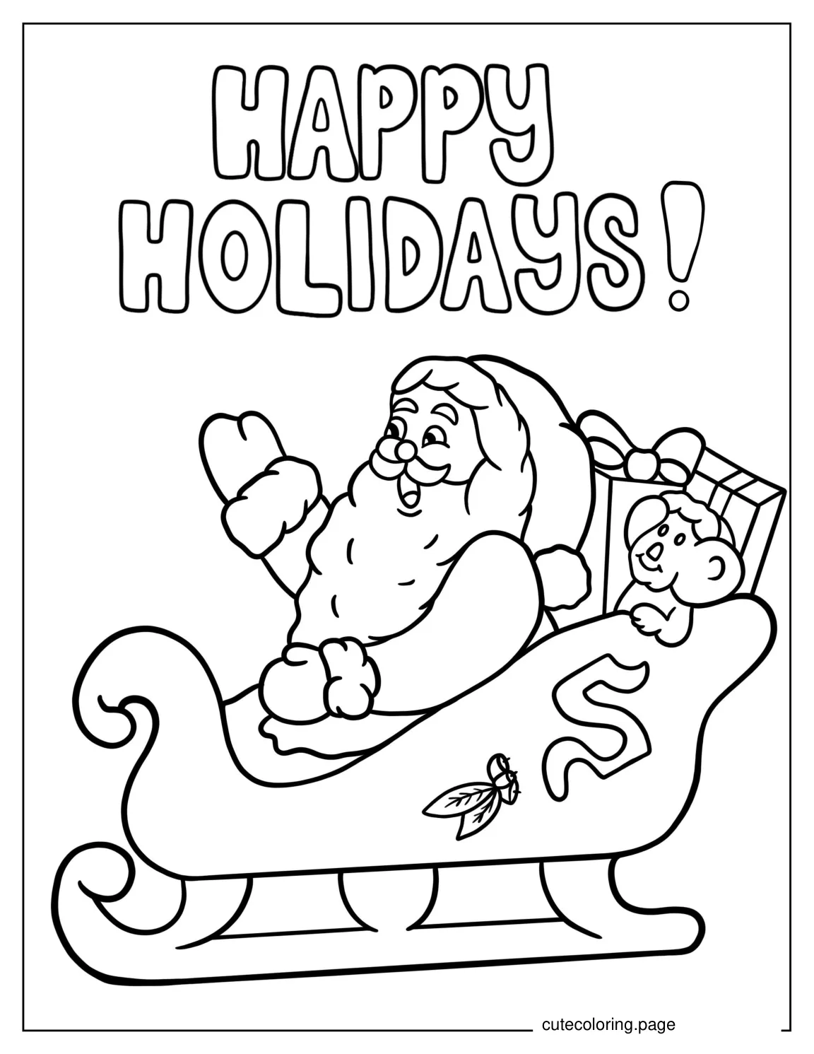 Easy Outline Of Santa In His Sleigh coloring page