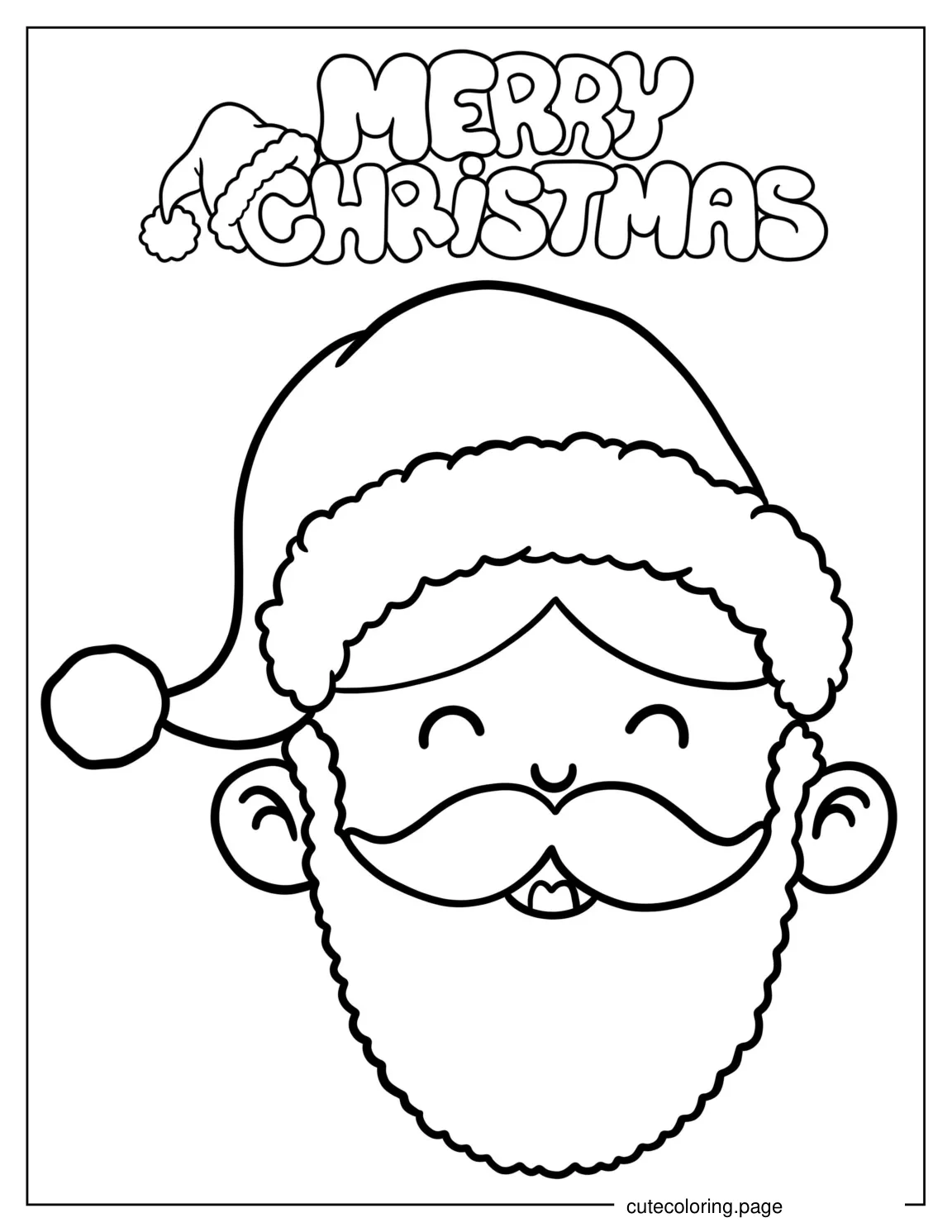 Easy Santa Face To Color With Merry Christmas Text coloring page