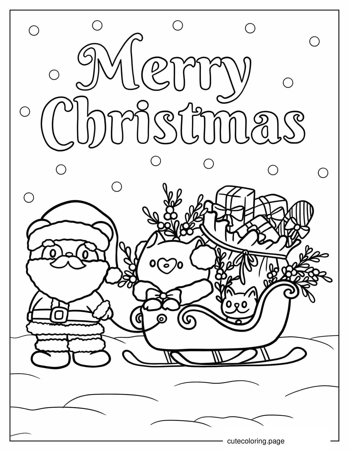 Kawaii Themed Santa Merry Christmas Coloring Picture coloring page