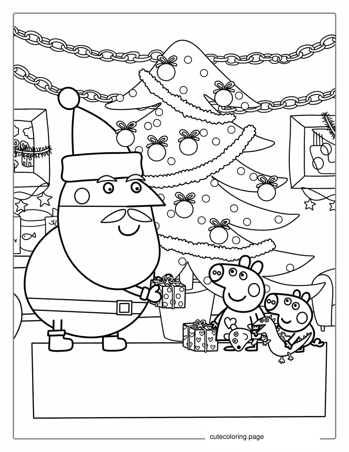 Peppa Pig And George With Santa At Christmas coloring page