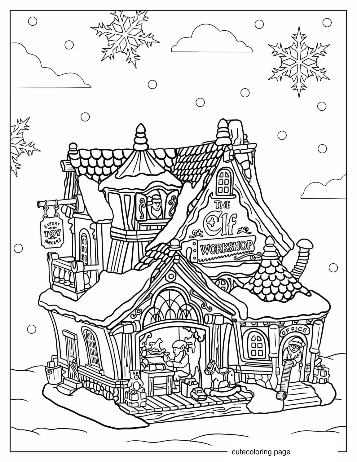 Realistic Santa_s Workshop To Color coloring page