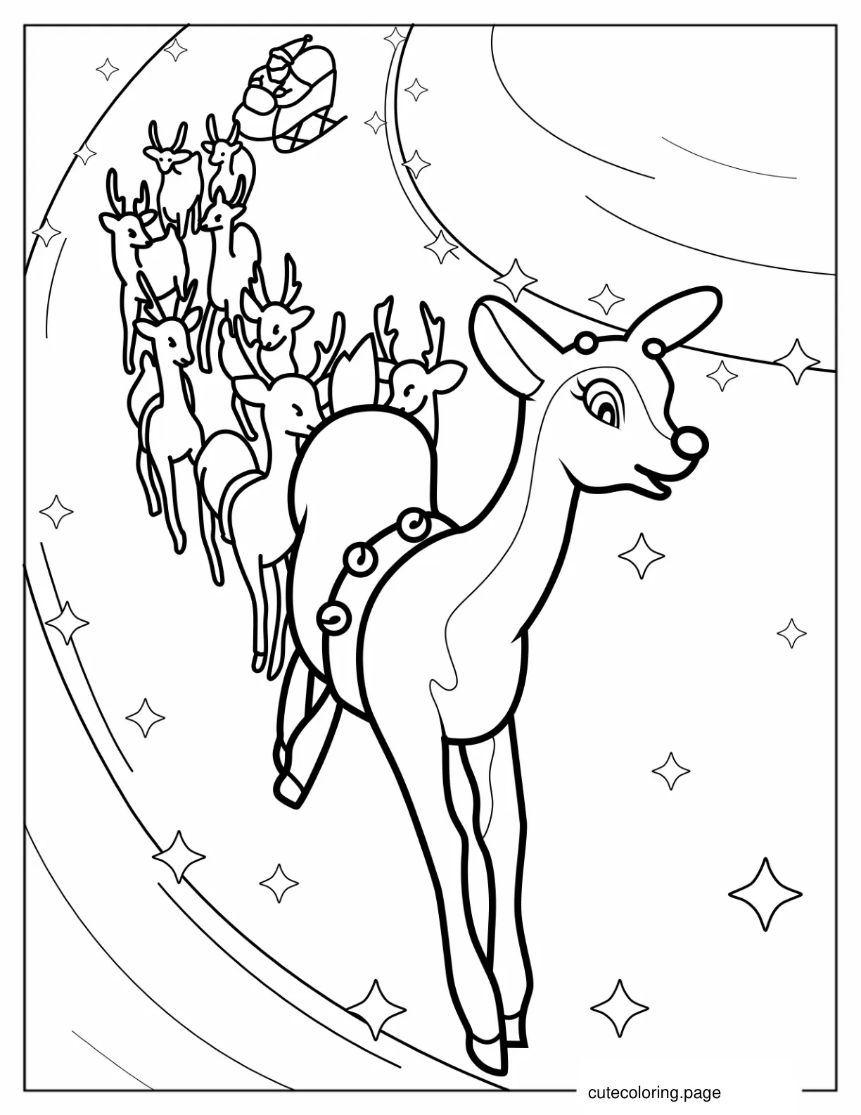 Santa And His Nine Reindeer Coloring Page coloring page