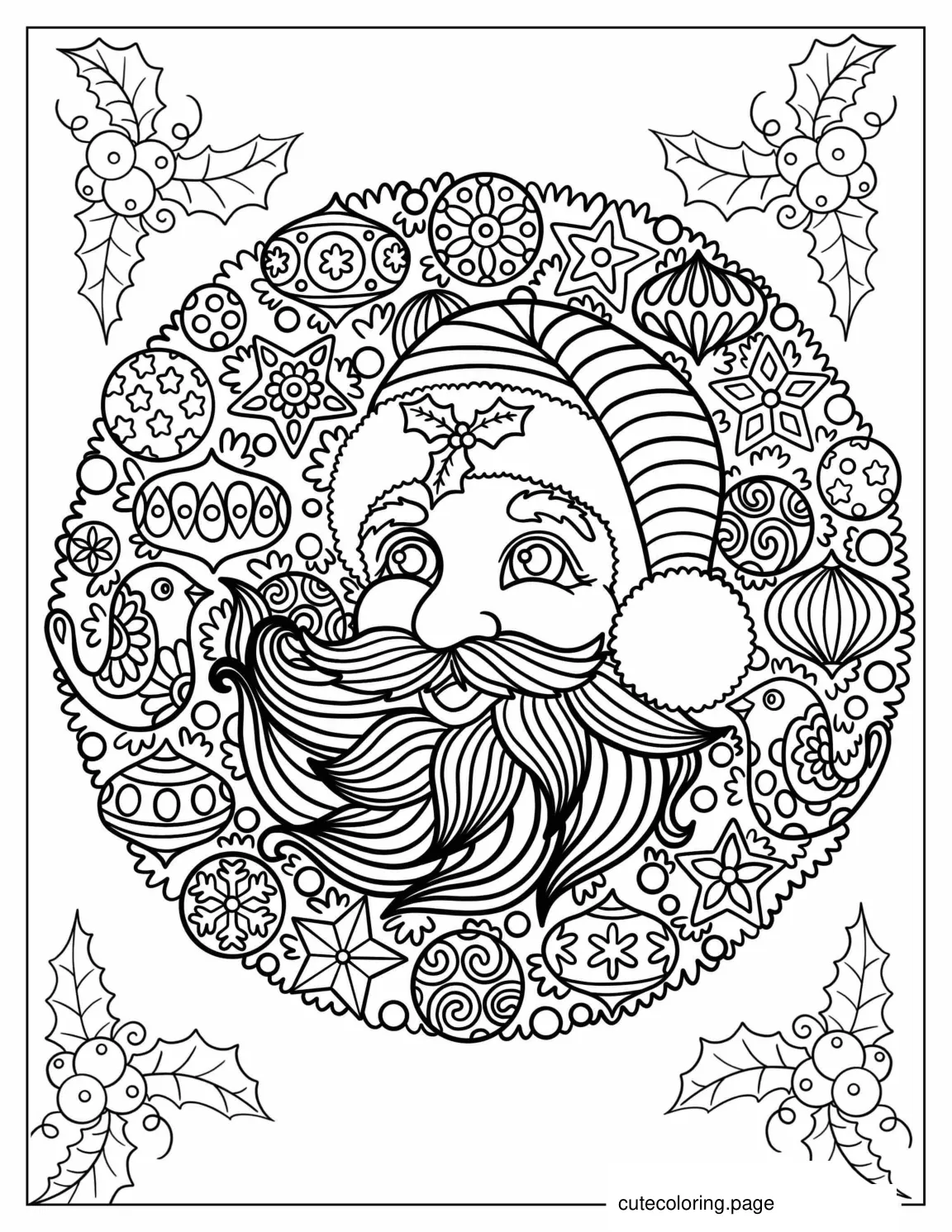 Santa Christmas Wreath Coloring Sheet coloring page