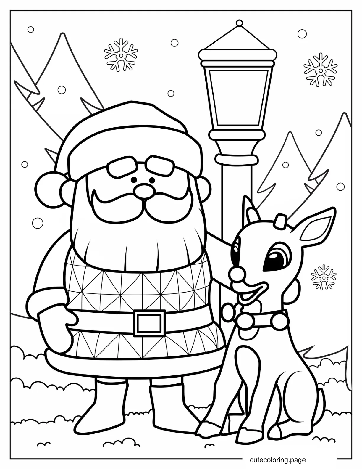 Santa Claus And Rudolph At The North Pole coloring page