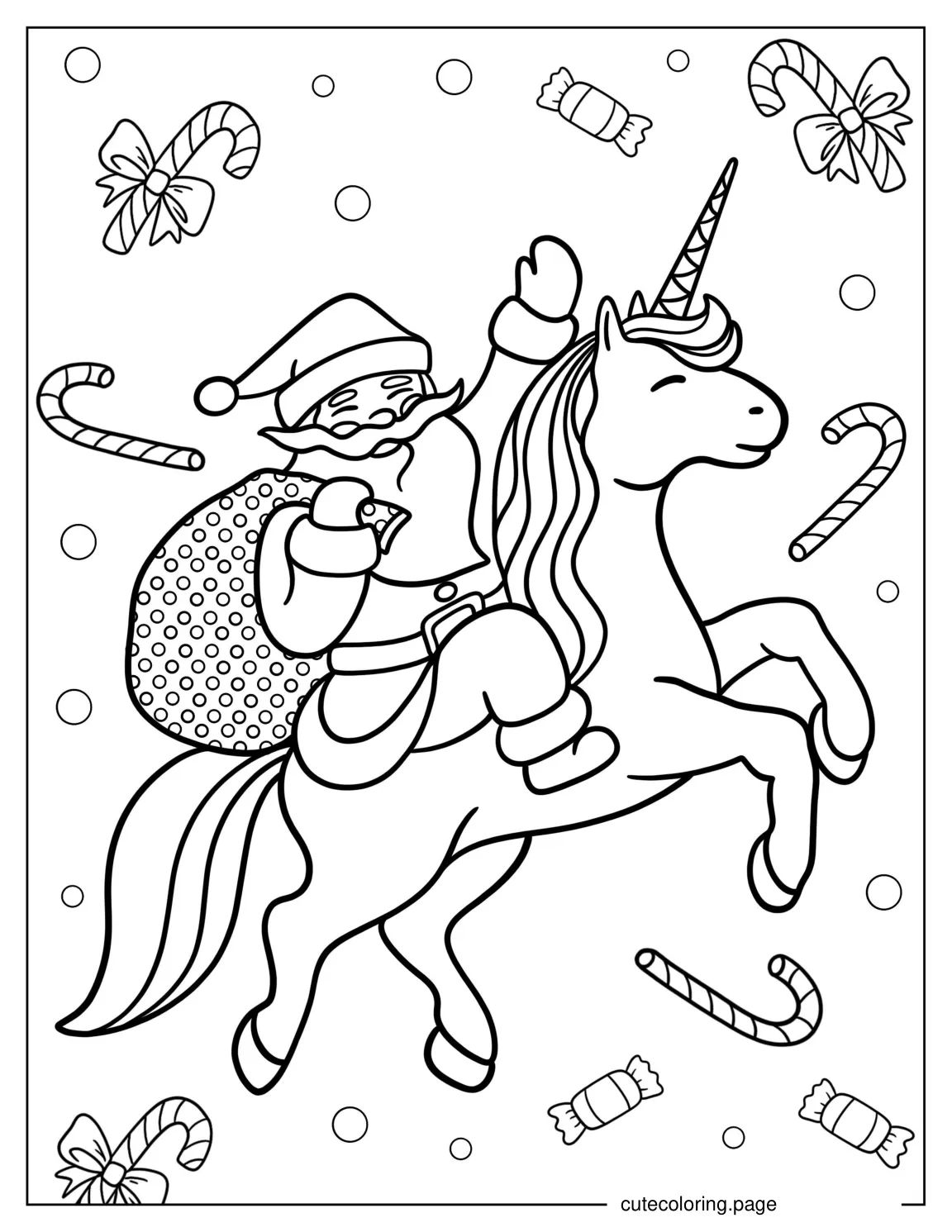 Santa Claus Riding a Unicorn Coloring Page coloring page