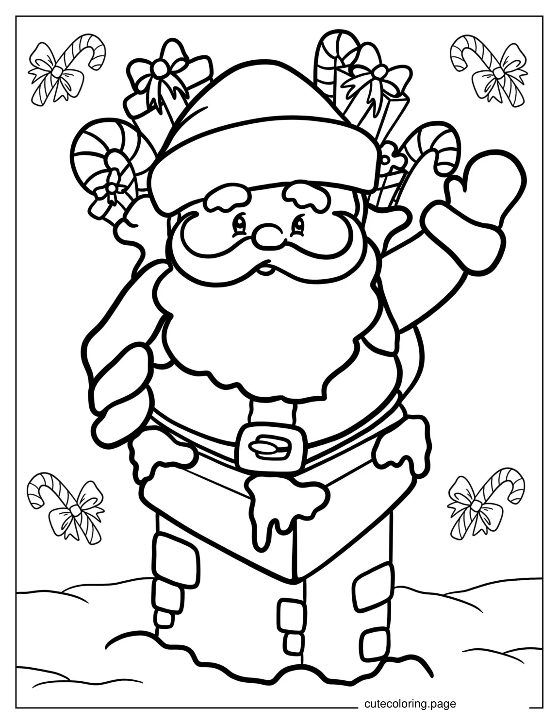 Santa Claus Squeezing Into Brick Chimney To Color coloring page