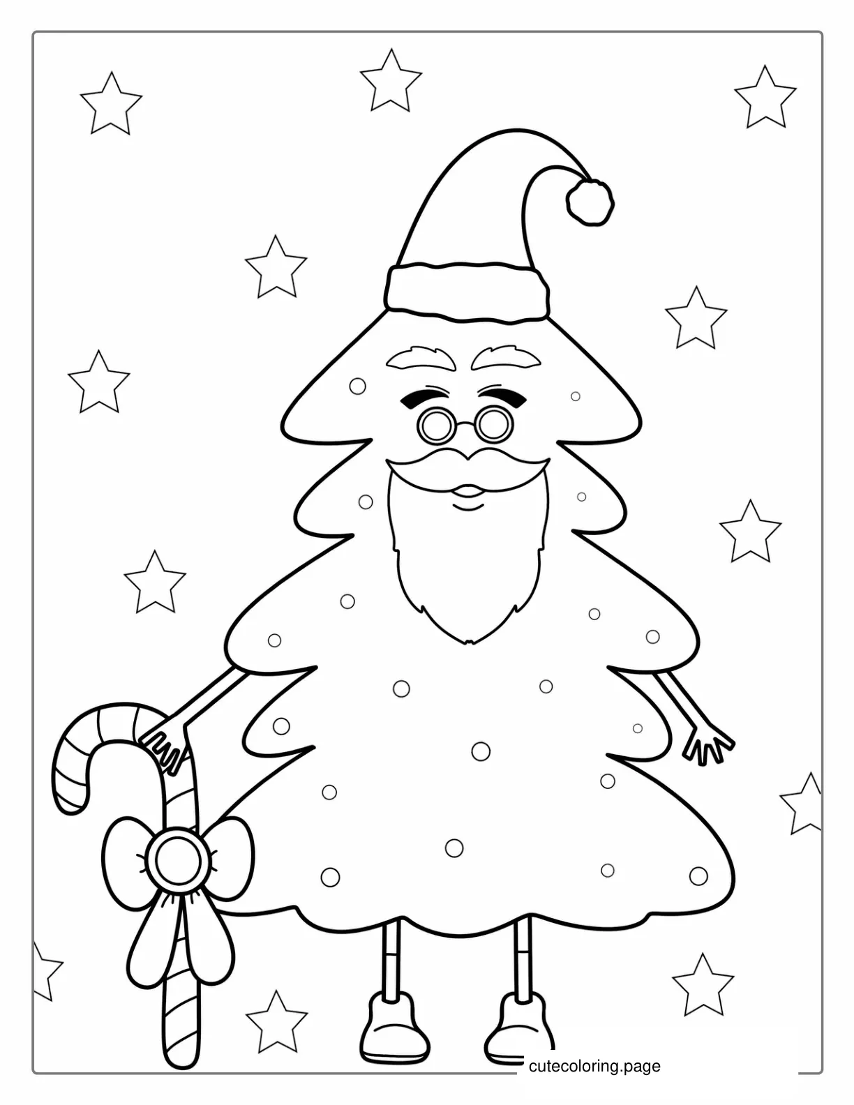 Santa Themed Christmas Tree Coloring Sheet coloring page