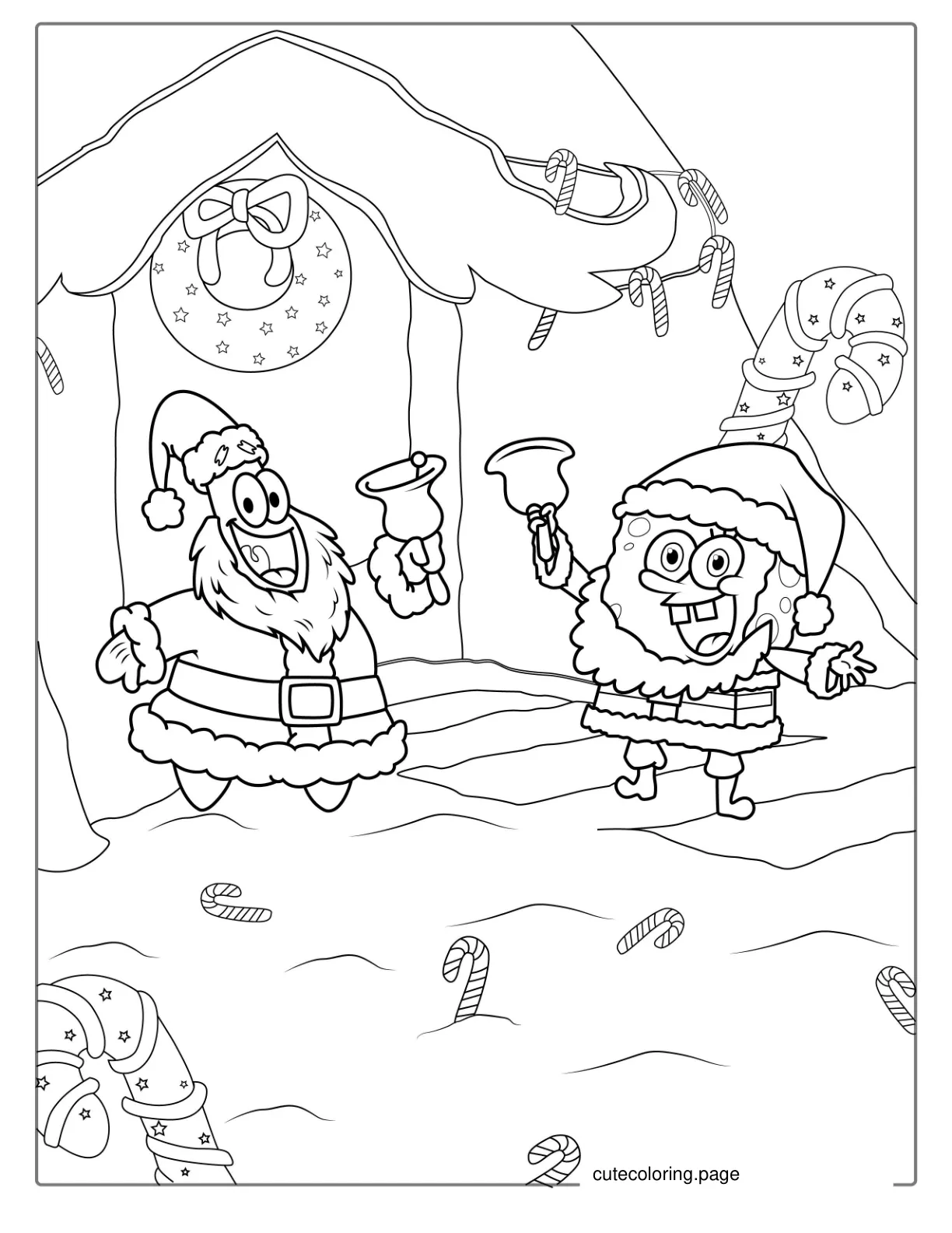 SpongeBob And Patrik Dressed Up As Santa For Christmas coloring page