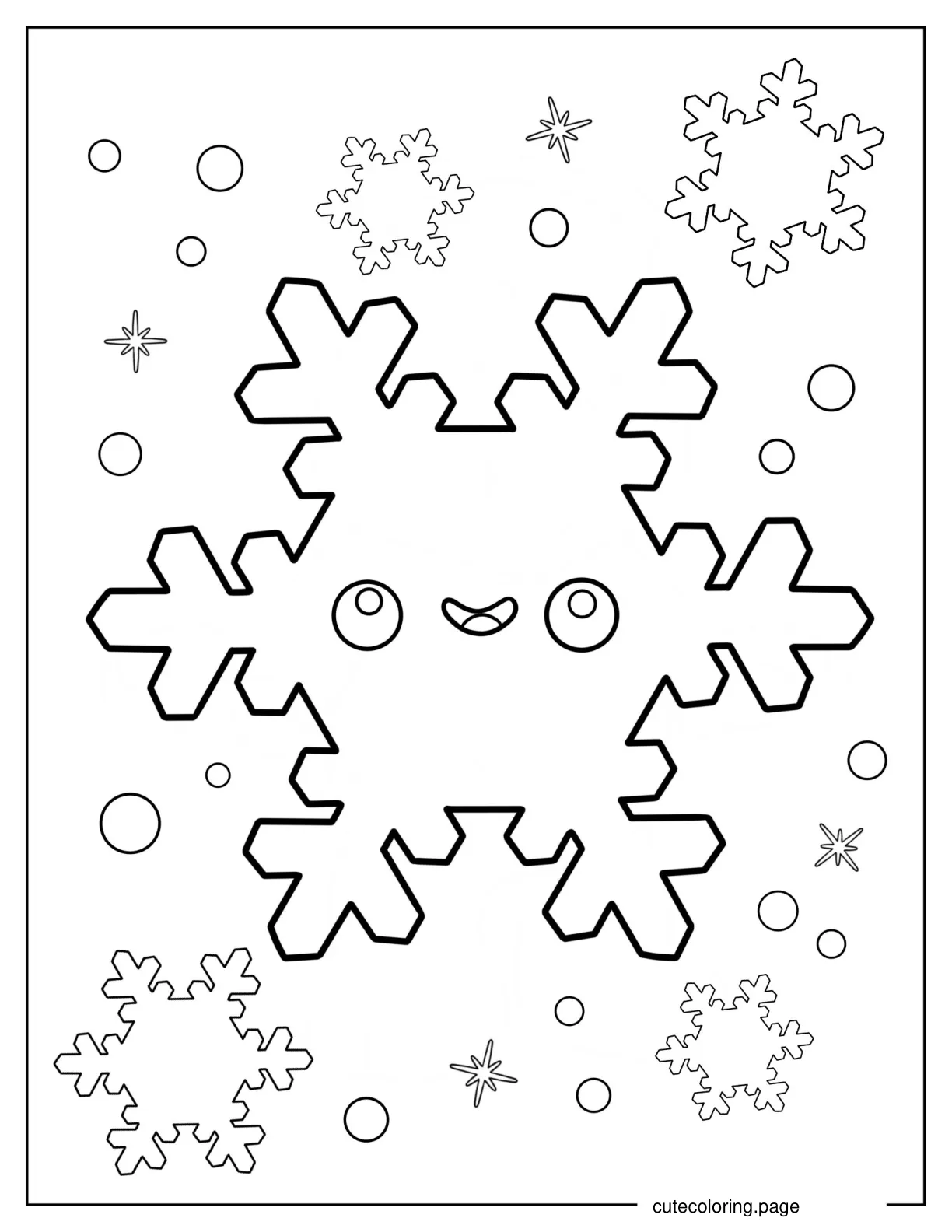 Cute Smiling Snowflake Coloring Page For Preschoolers coloring page