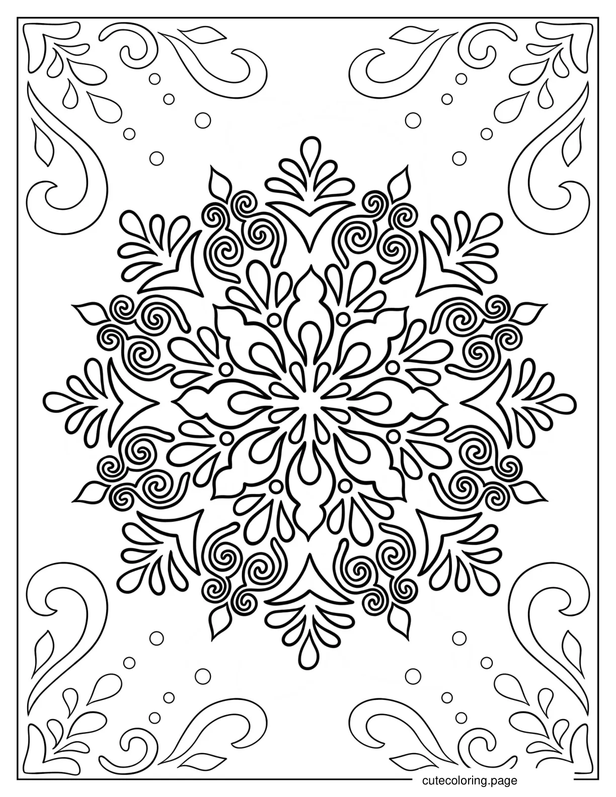 Elegant Snowflake Mandala Coloring Sheet coloring page