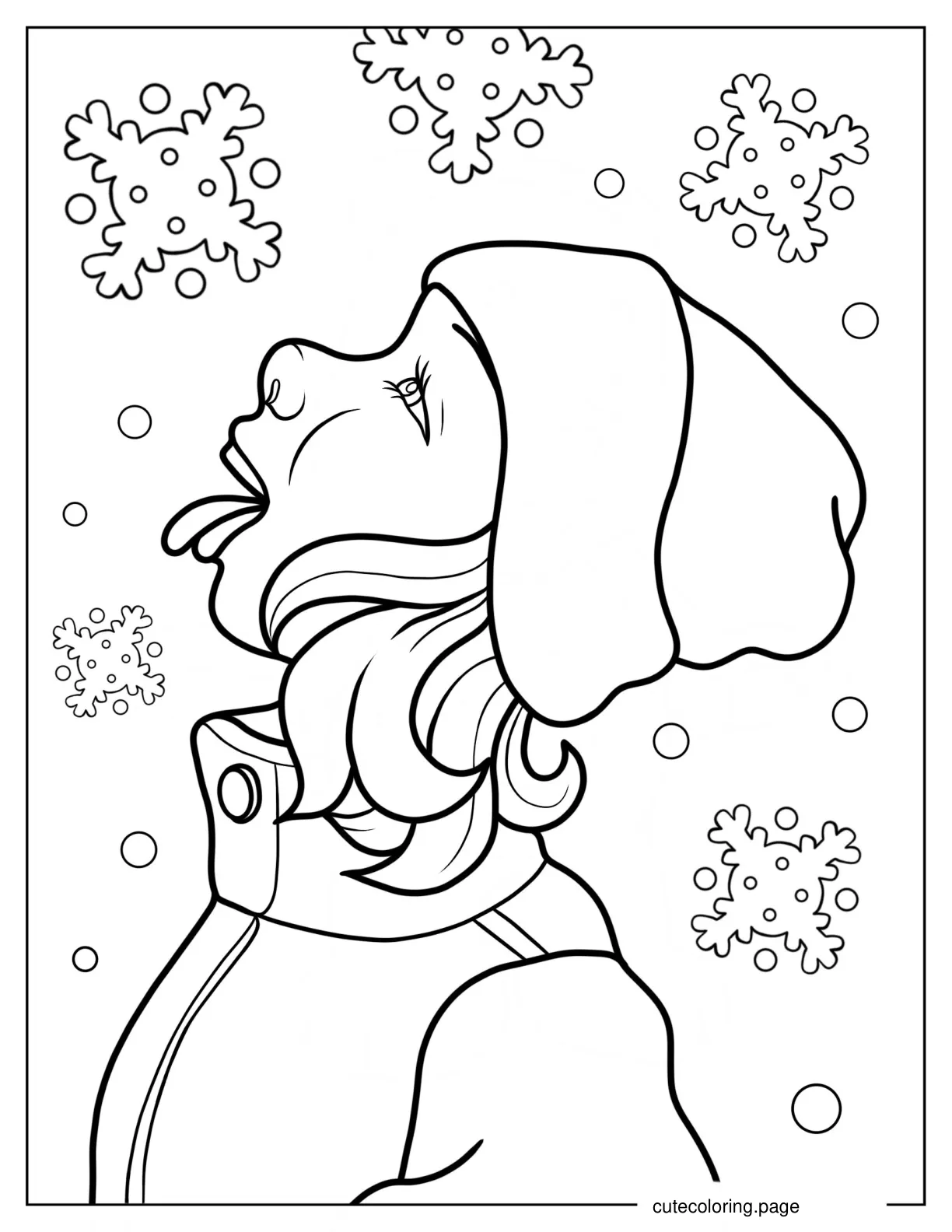 Realistic Little Girl Sticking Tongue Out To Catch Snowflake coloring page