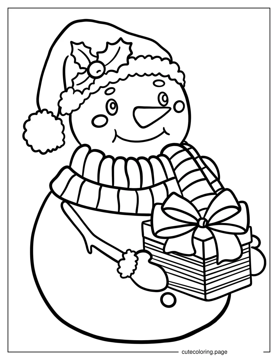 Adorable Snowman Giving a Present To Color coloring page